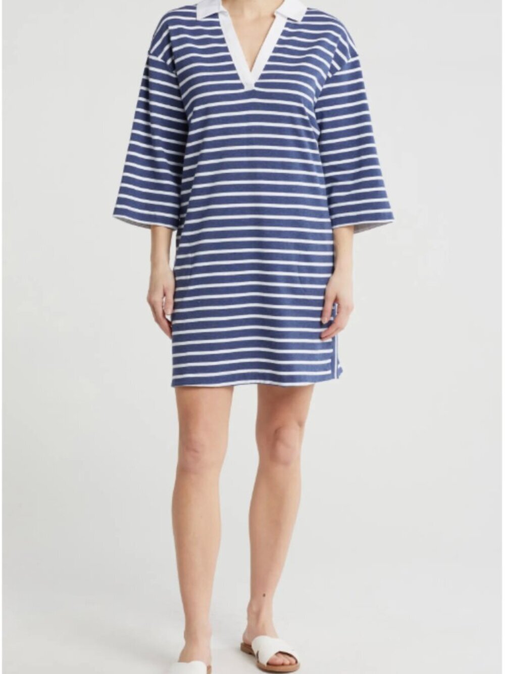 Tommy Bahama Jovanna Stripe Cotton Blend Shift Dress, Navy and White, XL
